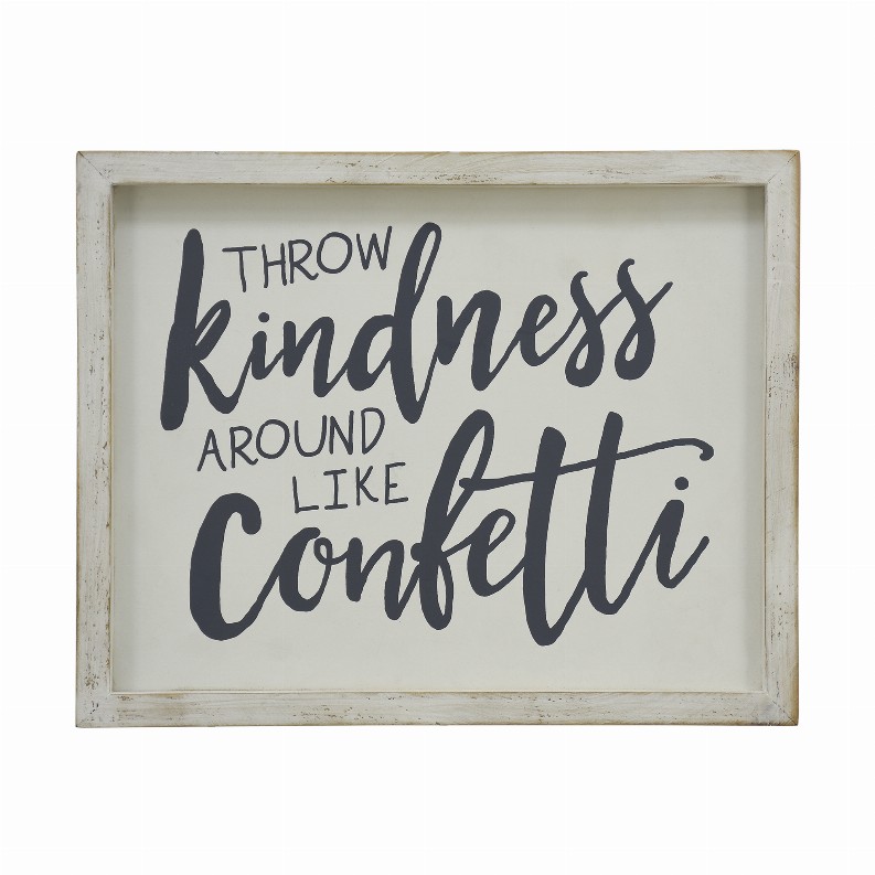 Wood Framed Wall Sign with Inspirational Quotes - Throw Kindness Around Like Confetti- Rustic Farmhouse Wood Wall Hanging Decor 