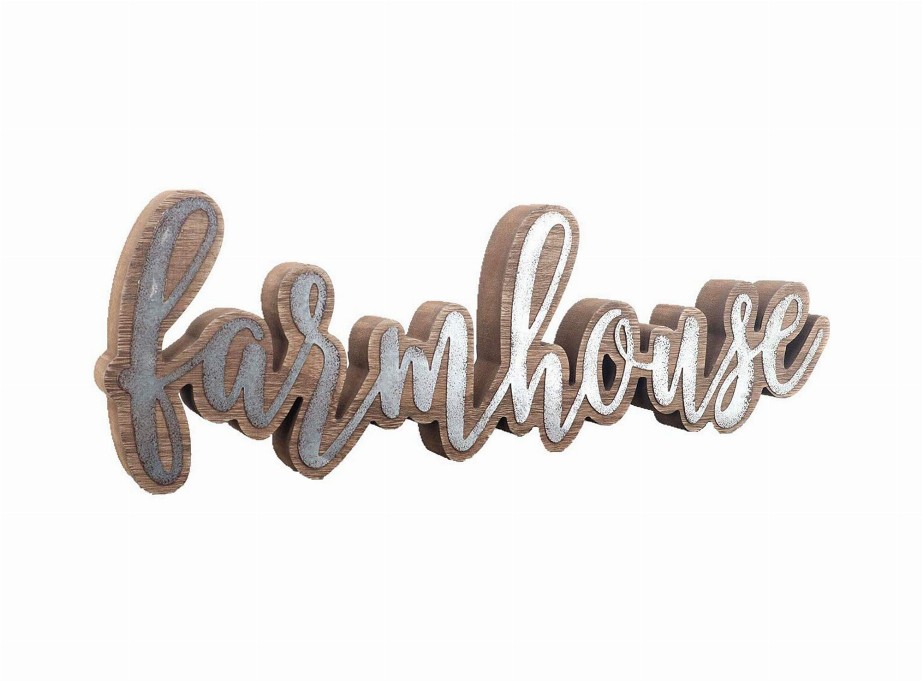 Wooden Farmhouse Tabletop Sign Decor Decorated with Galvanized Steel-Freestanding Farmhouse Word Sign