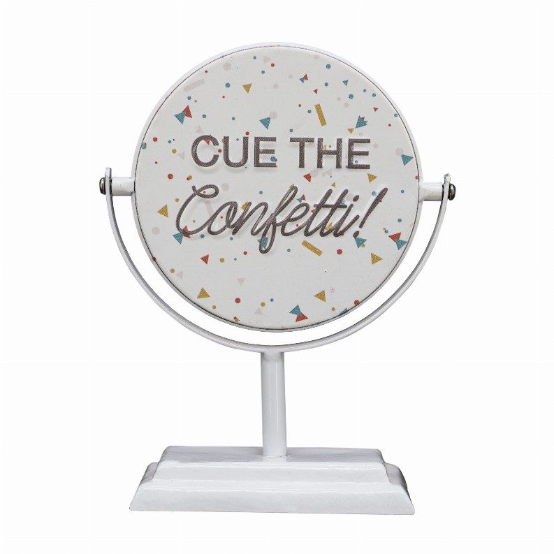 XOXO/CUE The Confetti - 2 Sided Rotating Metal Table Top Decoration- Embossed Metal Signs for Home Decoration-6 x 2.5 x 7.875 In