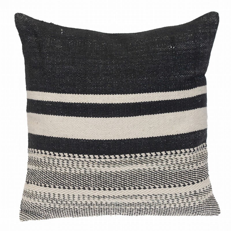 Parkland Collection Transitional Striped Square Pillow 18" x 18" Black