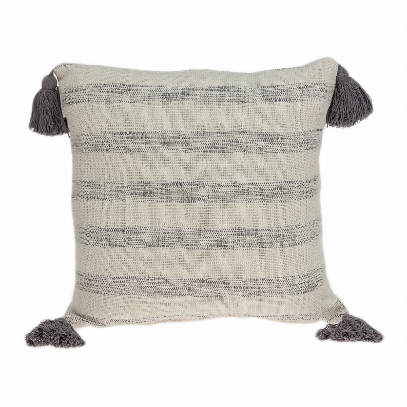 Parkland Collection Seema Beige Printed Striped Tassel Throw Pillow