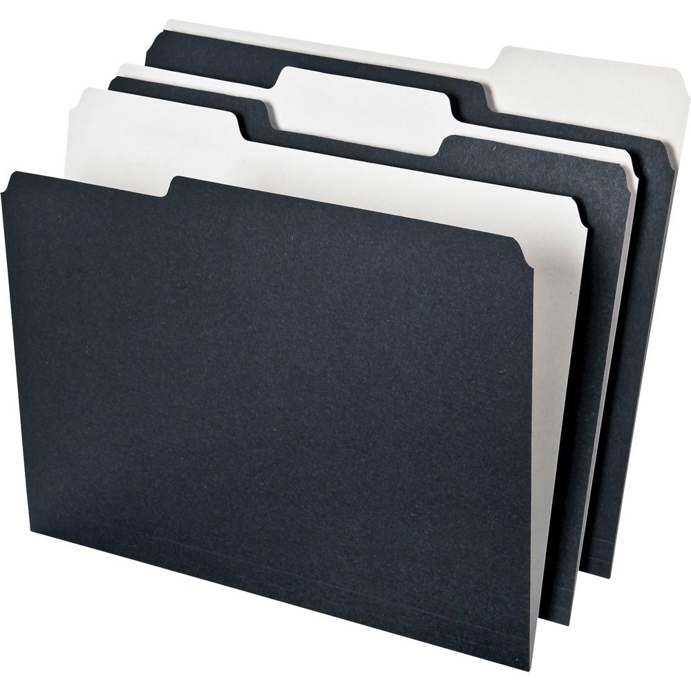 Pendaflex 1/3 Tab Cut Recycled Top Tab File Folder - Top Tab Location - Assorted Position Tab Position - Black, White - 100% Rec