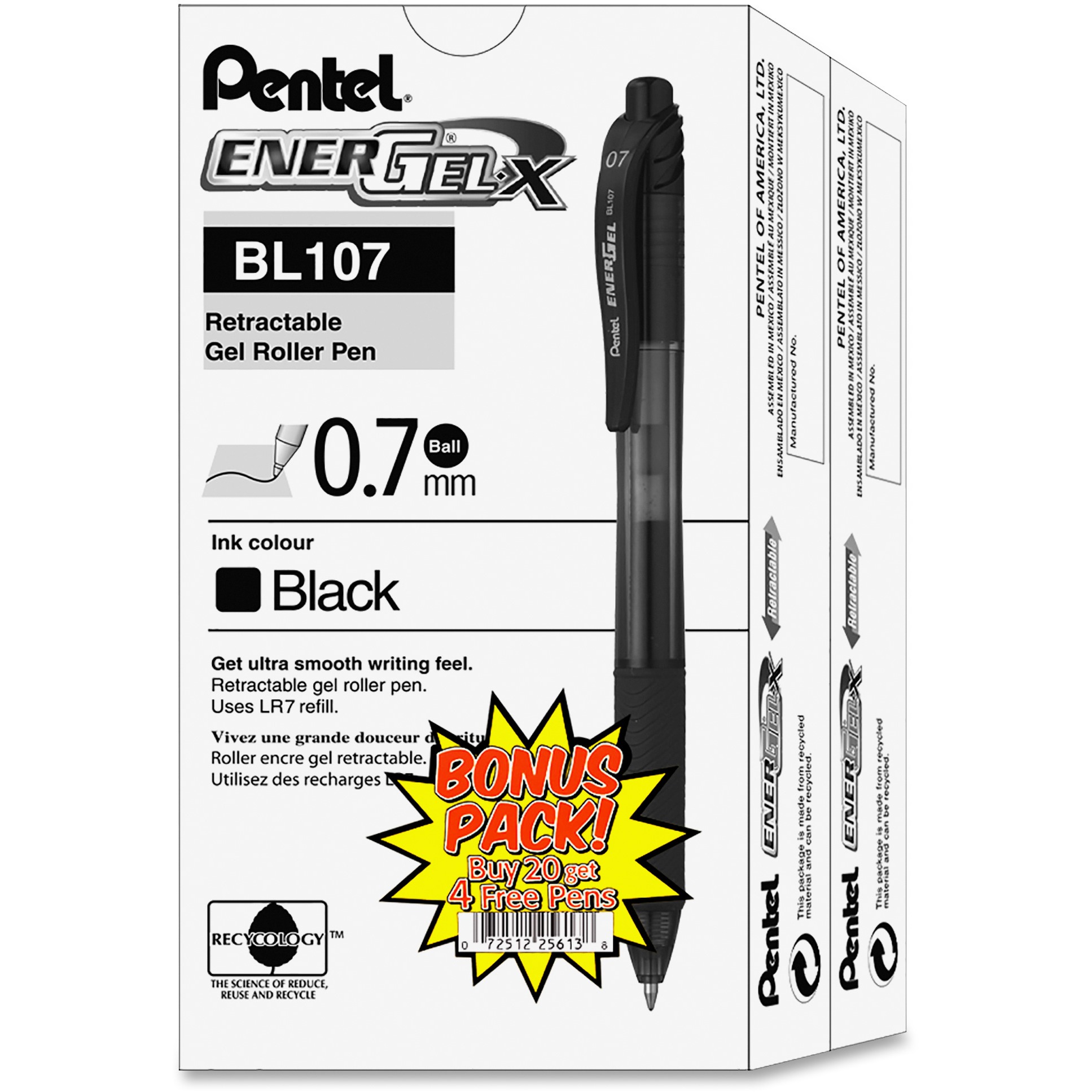 Pentel EnerGel-X Retractable Gel Pens - Medium Pen Point - 0.7 mm Pen Point Size - Refillable - Retractable - Black Gel-based In