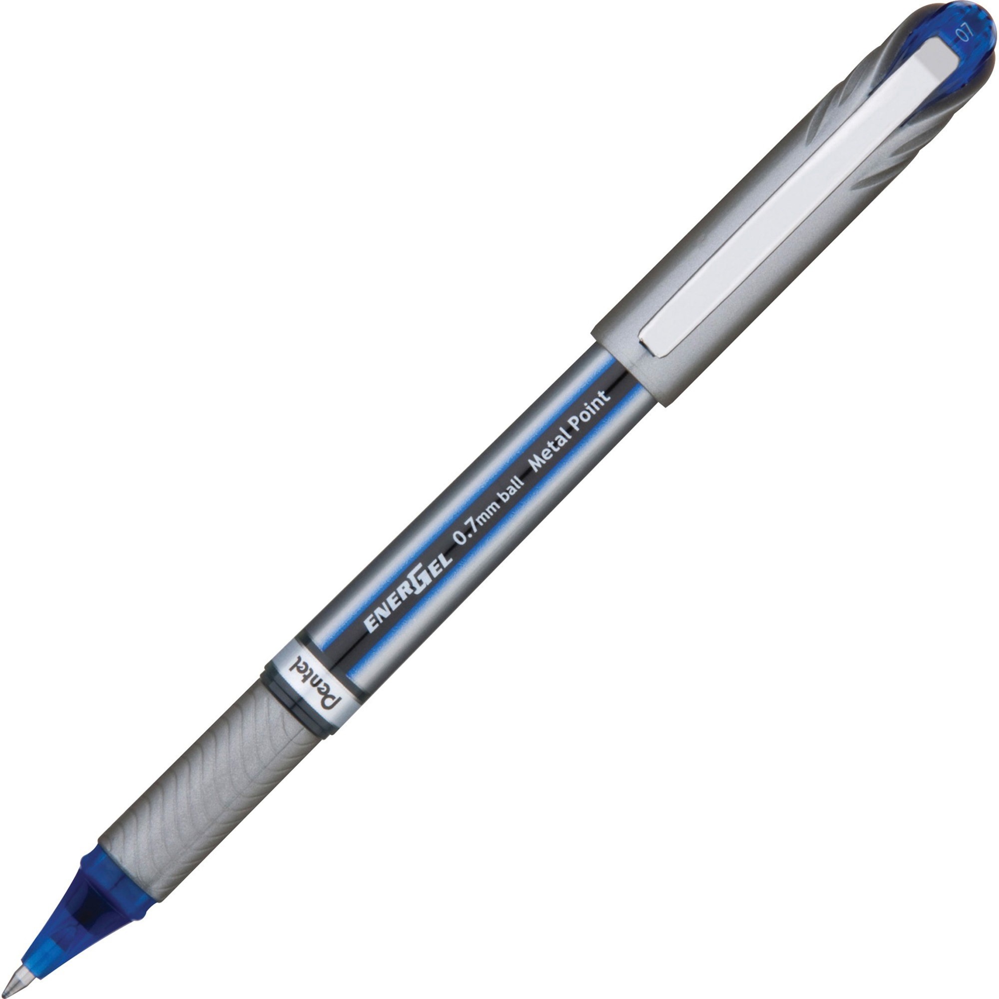 Pentel EnerGel NV Liquid Gel Pens - Medium Pen Point - 0.7 mm Pen Point Size - Blue Gel-based Ink - Gray Barrel - Metal Tip - 1 