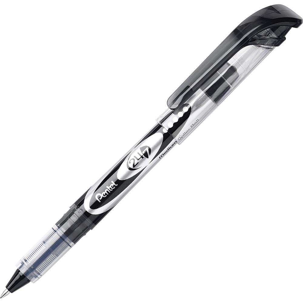 Pentel 24/7 Rollerball Pens - Medium Pen Point - 0.7 mm Pen Point Size - Black Water Based Ink - Black Barrel - Metal Tip - 1 Do