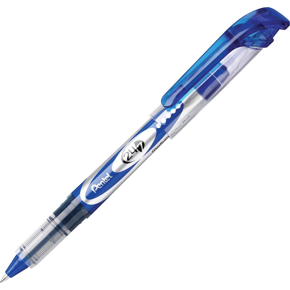 Pentel 24/7 Rollerball Pens - Medium Pen Point - 0.7 mm Pen Point Size - Blue Water Based Ink - Blue Barrel - Metal Tip - 1 Doze