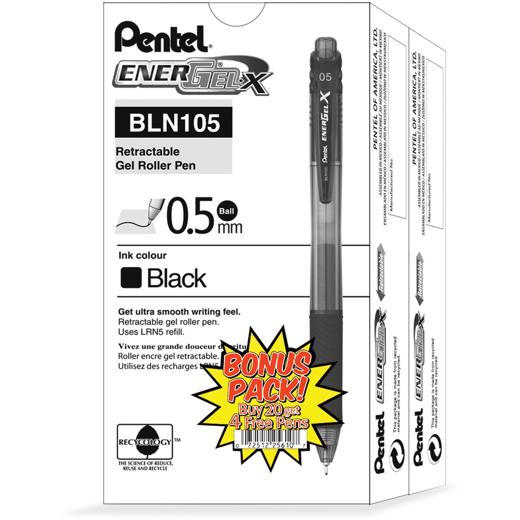 Pentel EnerGel-X Retractable Gel Pens - Fine Pen Point - 0.5 mm Pen Point Size - Needle Pen Point Style - Refillable - Retractab
