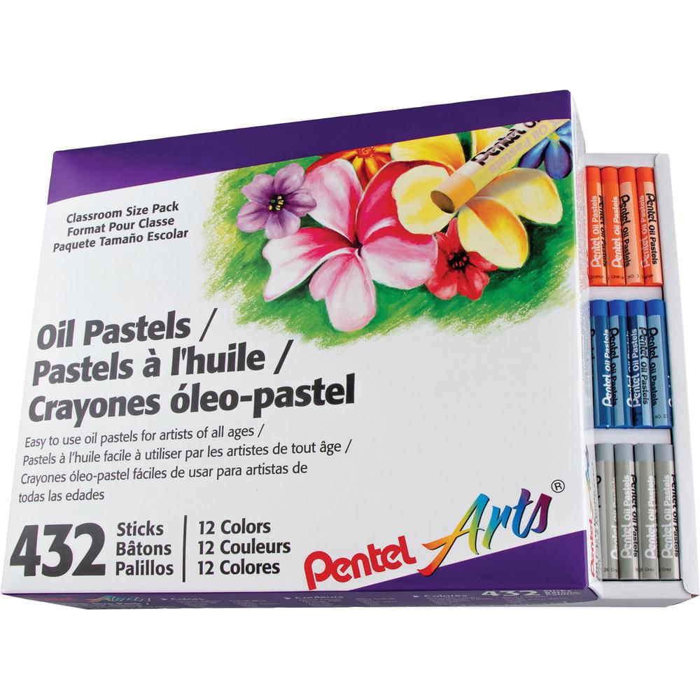Pentel Arts Pentel Arts Oil Pastels - 2.4" Length - 0.4" Diameter - Black, Brown, Cobalt Blue, Gray, Green, Orange, White, Red