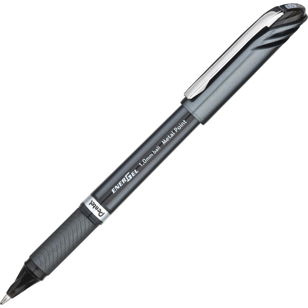 Pentel EnerGel NV Liquid Gel Pens - Bold Pen Point - 1 mm Pen Point Size - Black Gel-based Ink - Gray Barrel - Metal Tip - 1 Doz