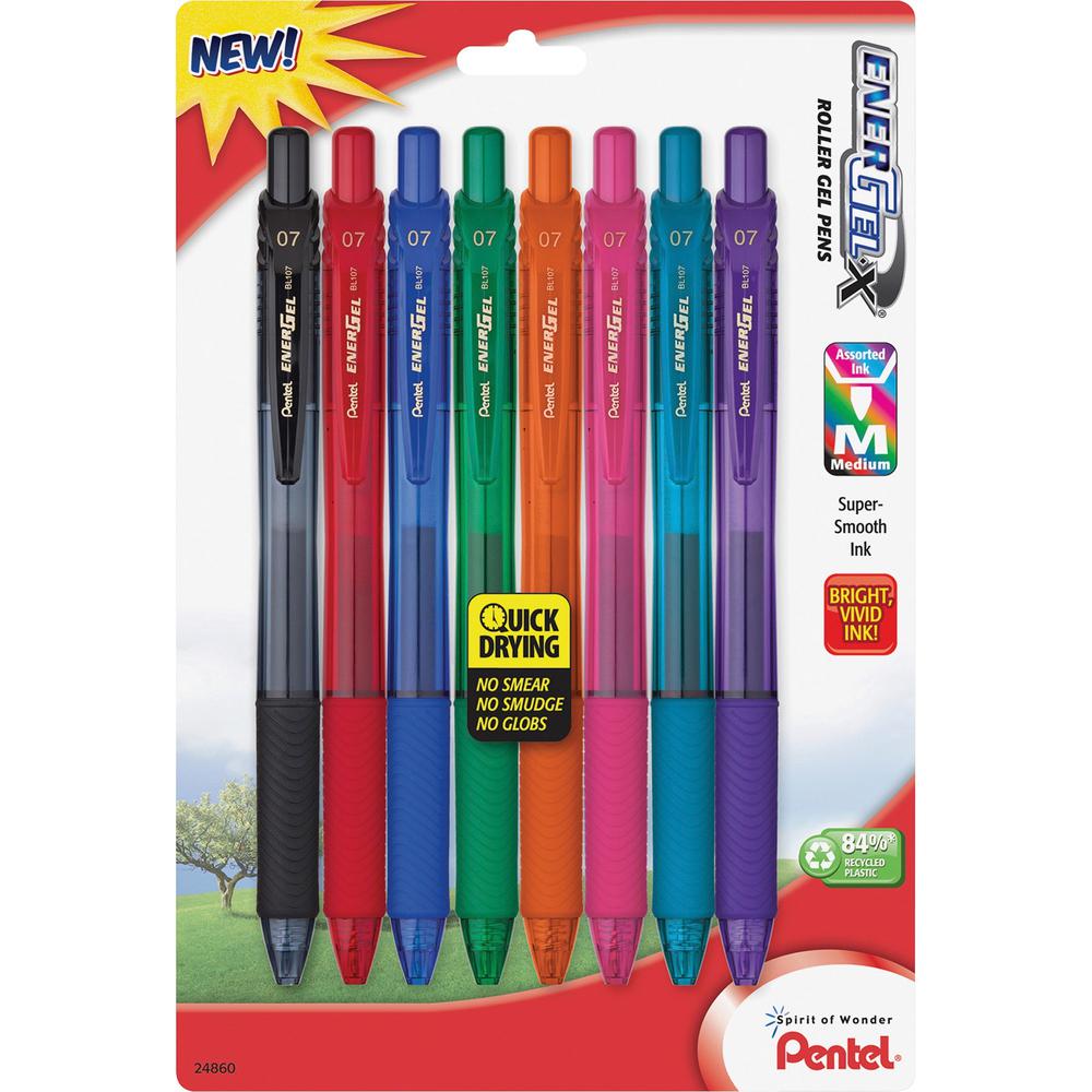 Pentel EnerGel-X Retractable Gel Pens - Medium Pen Point - 0.7 mm Pen Point Size - Refillable - Retractable - Assorted Gel-based
