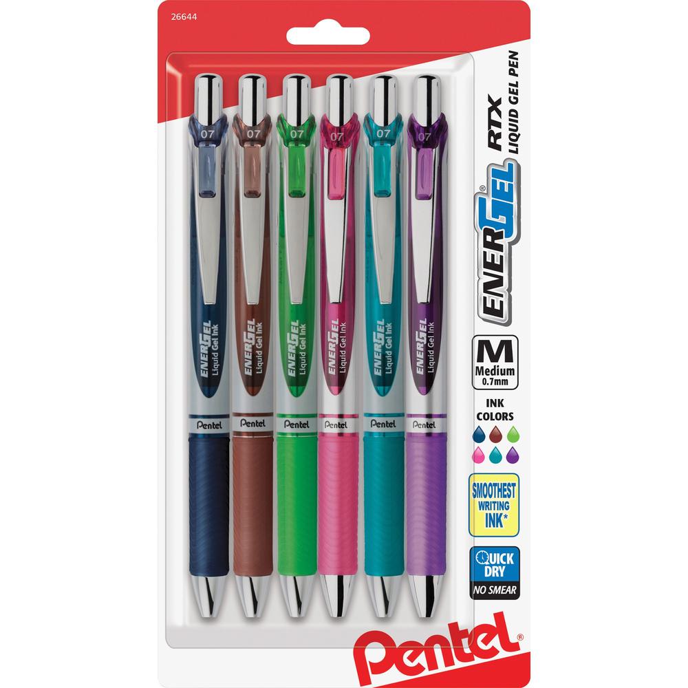 Pentel Liquid Steel Tip Gel Pens - Medium Pen Point - 0.7 mm Pen Point Size - Refillable - Retractable - Navy Blue, Lime Green