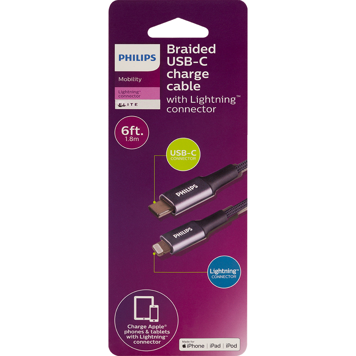 Philips Lightning to C 6ft Brd Cable Blk