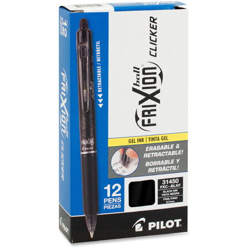 Pilot FriXion .7mm Clicker Erasable Gel Pens - 0.7 mm Pen Point Size - Retractable - Black Gel-based Ink - Black Barrel - 1 Doze