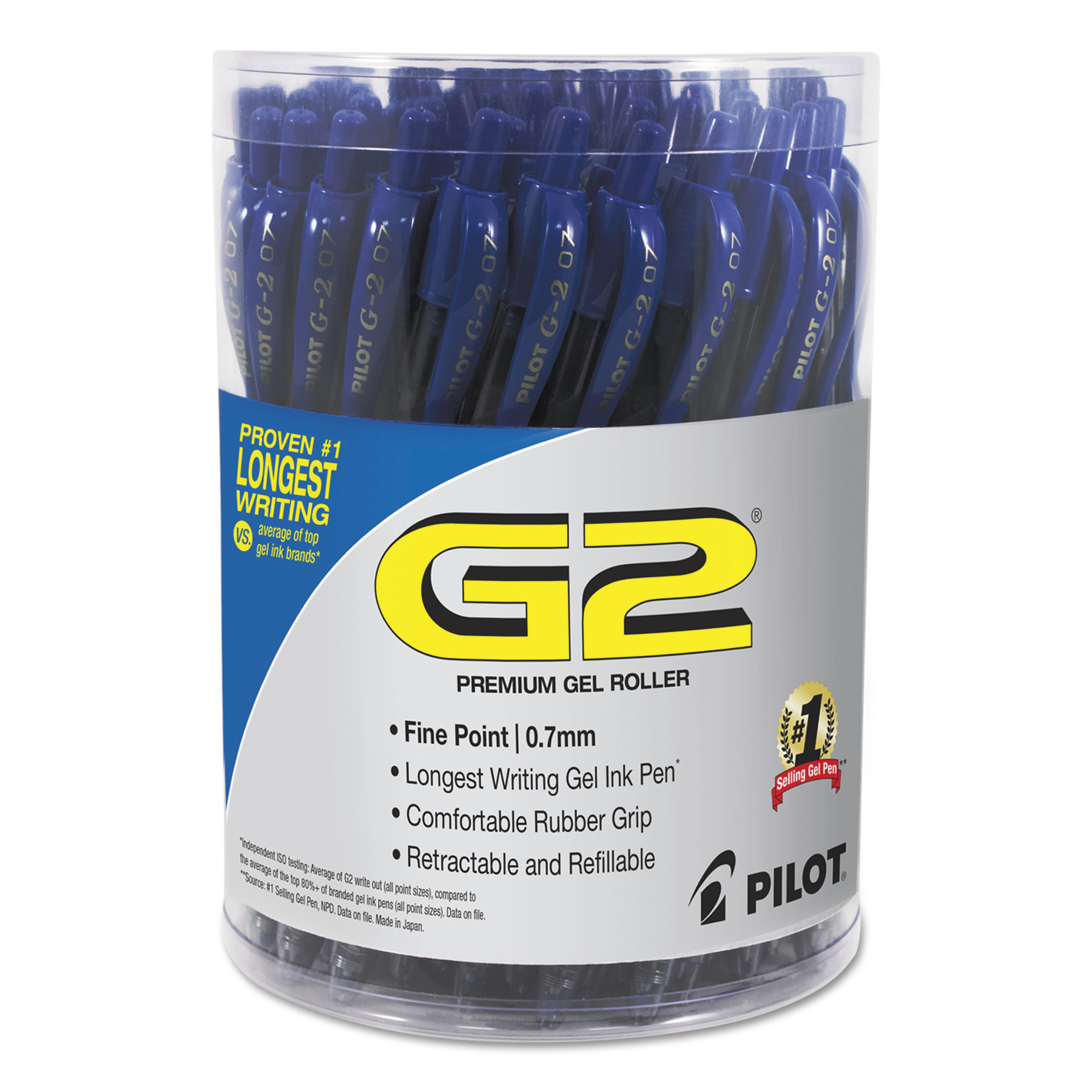 G2 Retractable Gel Ink Pens with Blue Ink - Fine, Medium Pen Point - 0.7 mm Pen Point Size - Refillable - Retractable - Blue - G