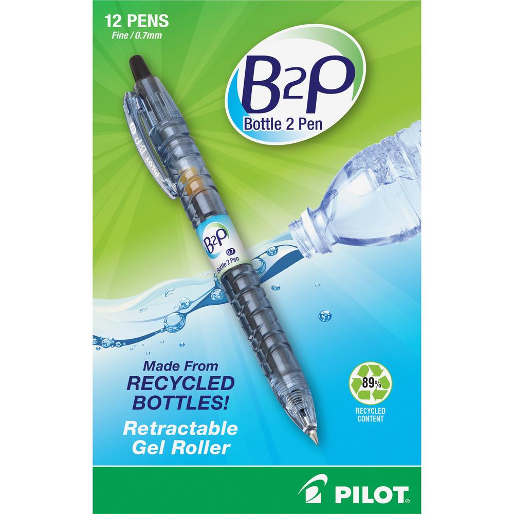Pilot BeGreen B2P Fine Point Gel Pens - Fine Pen Point - 0.7 mm Pen Point Size - Refillable - Retractable - Black Gel-based Ink 