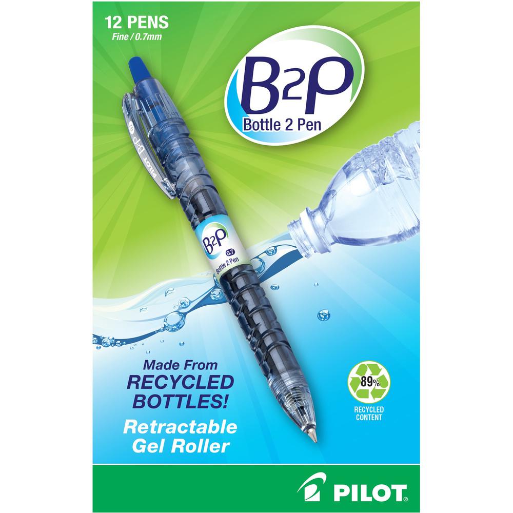 Pilot BeGreen B2P Fine Point Gel Pens - Fine Pen Point - 0.7 mm Pen Point Size - Refillable - Retractable - Blue Gel-based Ink -