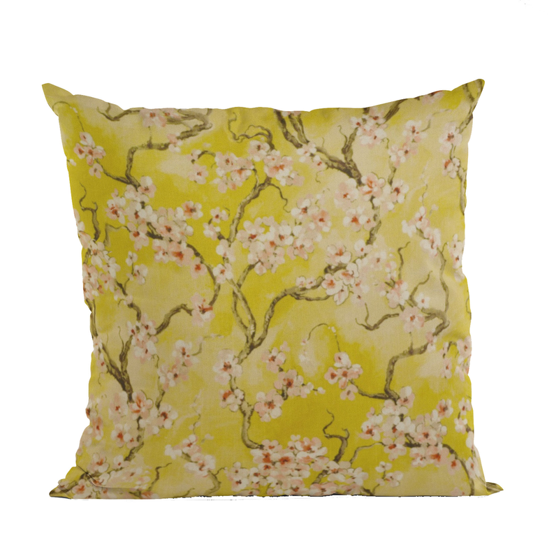 Plutus Cherry Blossoms Printed On A Linen Looking Polyester. Luxury Throw Pillow Double sided  20" x 20" Curry