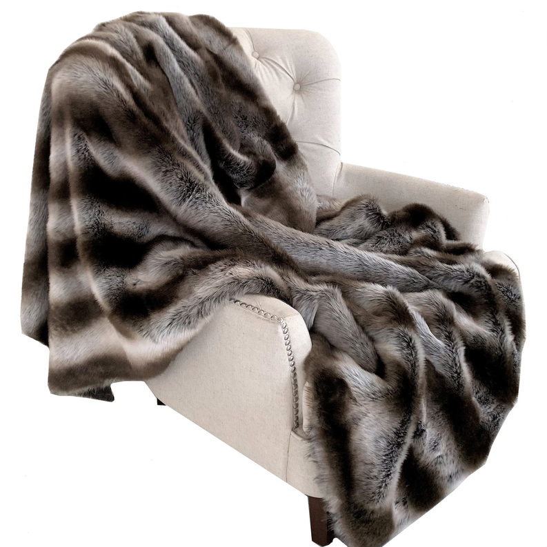 Plutus Faux Fur Handmade Luxury Throw Blanket 114L x 120W King Gray, Silver