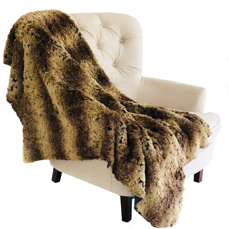 Plutus Faux Fur Luxury Throw Blanket 90L x 90W Full Beige, Brown