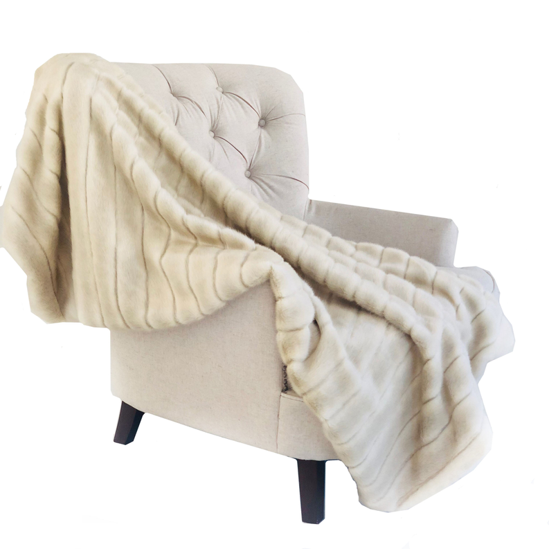 Plutus Faux Fur Luxury Throw Blanket 108L x 90W Full - Queen Ivory,Off White