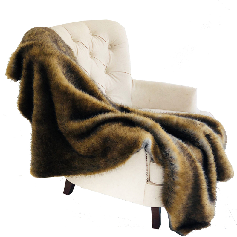 Plutus Faux Fur Luxury Throw Blanket 90L x 90W Full Brown, Gray