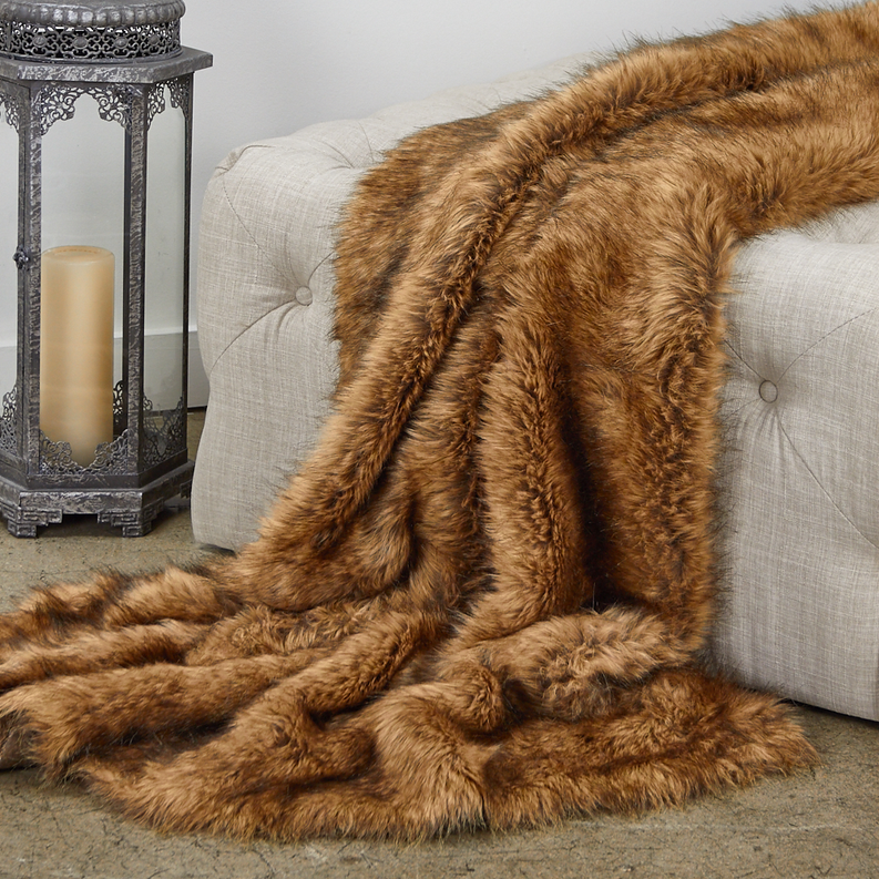 Plutus Faux Fur Luxury Throw Blanket 70L x 90W Twin Brown