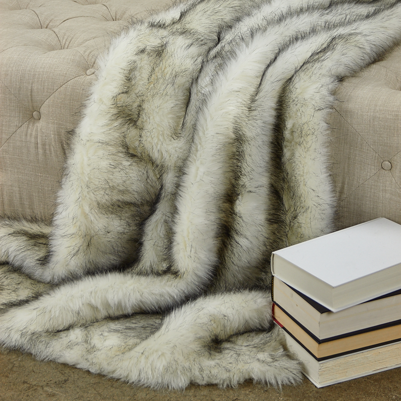 Plutus Faux Fur Luxury Throw Blanket 70L x 90W Twin White and Black