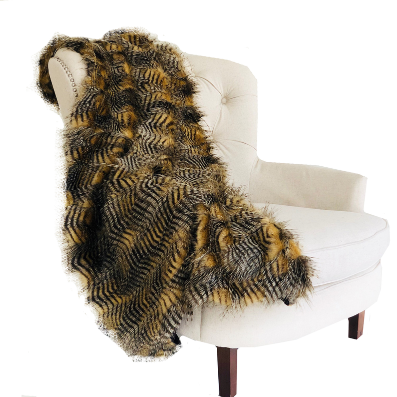 Plutus Faux Fur Luxury Throw Blanket 90L x 90W Full Brown and Grey
