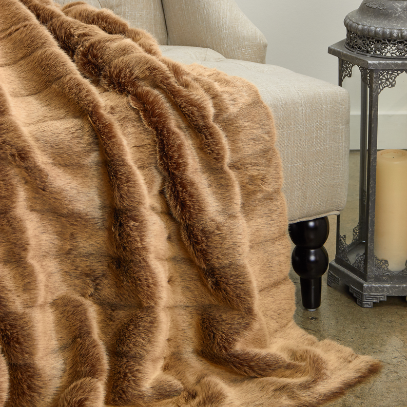 Plutus Faux Fur Luxury Throw Blanket 90L x 90W Full Brown