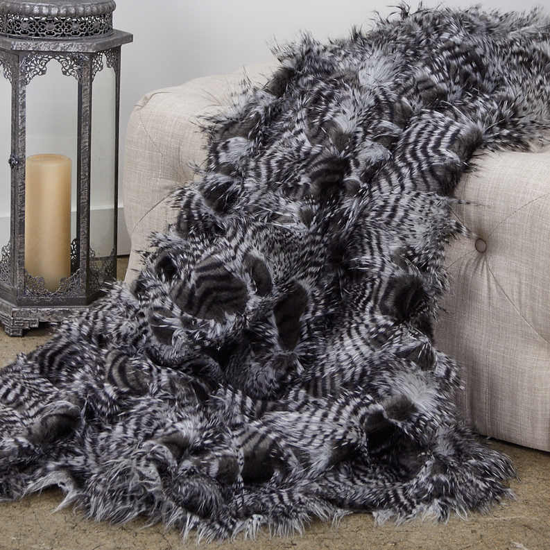 Plutus Faux Fur Luxury Throw Blanket 108L x 90W Full - Queen Grey and Silver