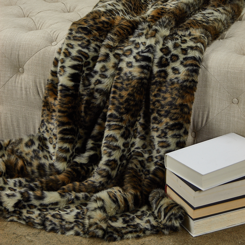 Plutus Faux Fur Luxury Throw Blanket 80L x 110W Full Brown and Beige