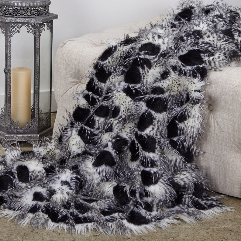 Plutus Faux Fur Luxury Throw Blanket 96L x 110W Queen Black and White
