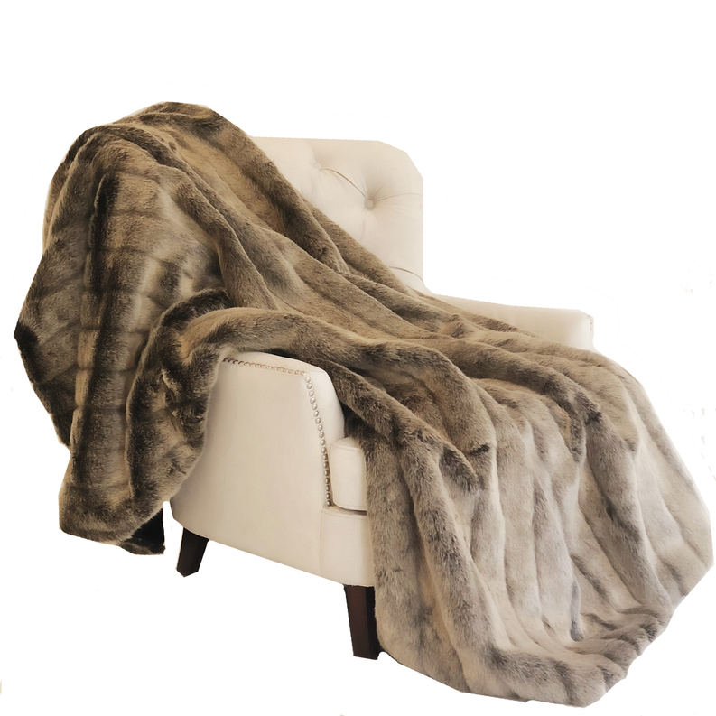 Plutus Faux Fur Luxury Throw Blanket 102L x 116W California King Brown