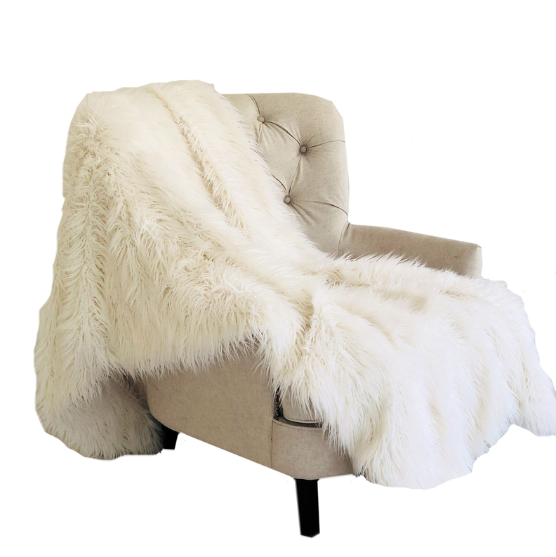 Plutus Faux Fur Luxury Throw Blanket 96L x 110W Queen Off White
