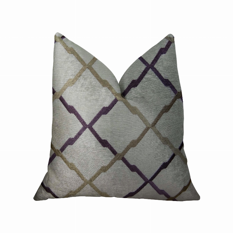 Plutus Handmade Luxury Pillow Double sided  18" x 18" White, Purple, Taupe