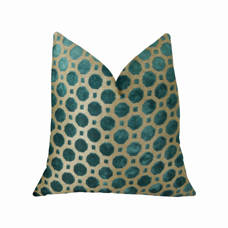 Plutus Handmade Luxury Pillow Double sided  18" x 18" Turquoise, Taupe
