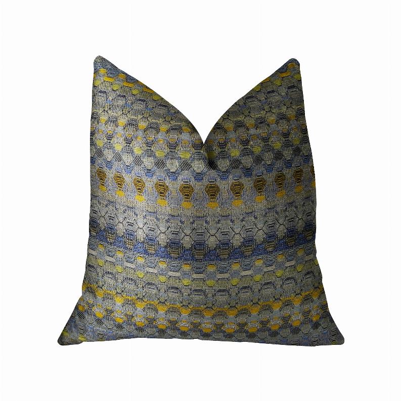 Plutus Handmade Luxury Pillow Double sided  16" x 16" Blue, Navy, Yellow