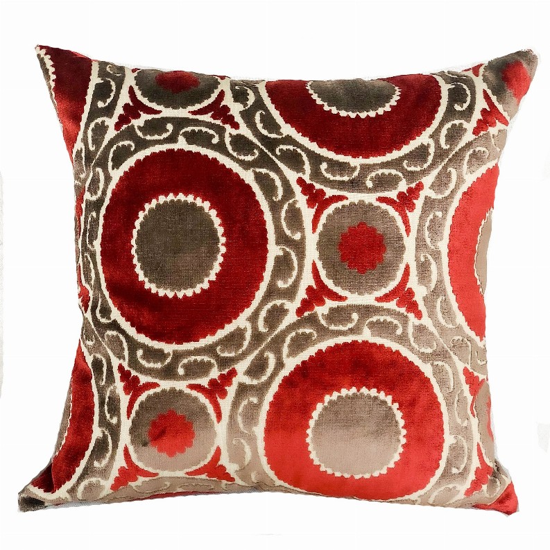 Plutus Handmade Luxury Pillow Double sided  18" x 18" Red, Brown