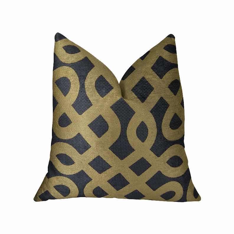 Plutus Handmade Luxury Pillow Double sided  12" x 20" Navy, Taupe