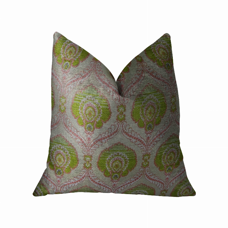 Plutus Handmade Luxury Pillow Double sided  12" x 20" Pink, Green