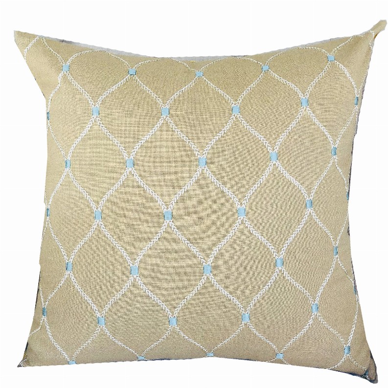 Plutus Handmade Luxury Pillow Double sided  12" x 20" Taupe, White, Blue