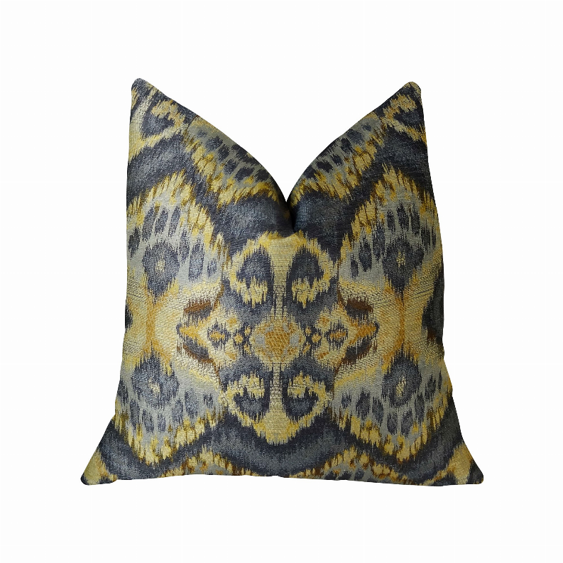 Plutus Handmade Luxury Pillow Double sided  12" x 20" Blue, Navy, Taupe