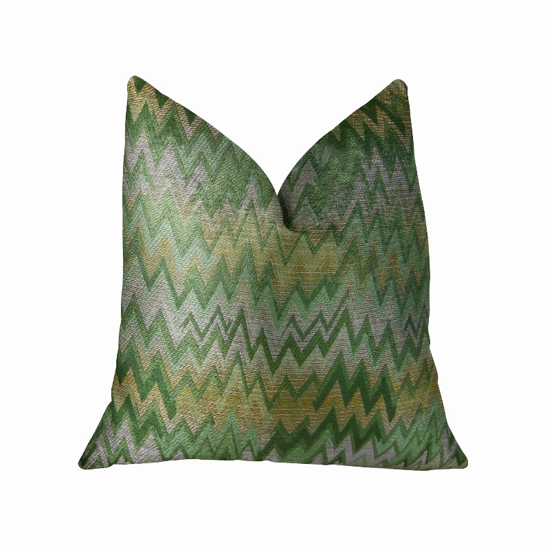 Plutus Handmade Luxury Pillow Double sided  12" x 20" Green, Citrine, Taupe