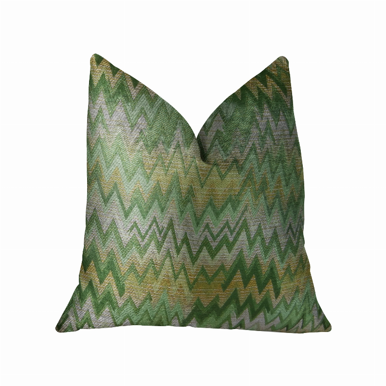 Plutus Handmade Luxury Pillow Double sided  18" x 18" Green, Citrine, Taupe