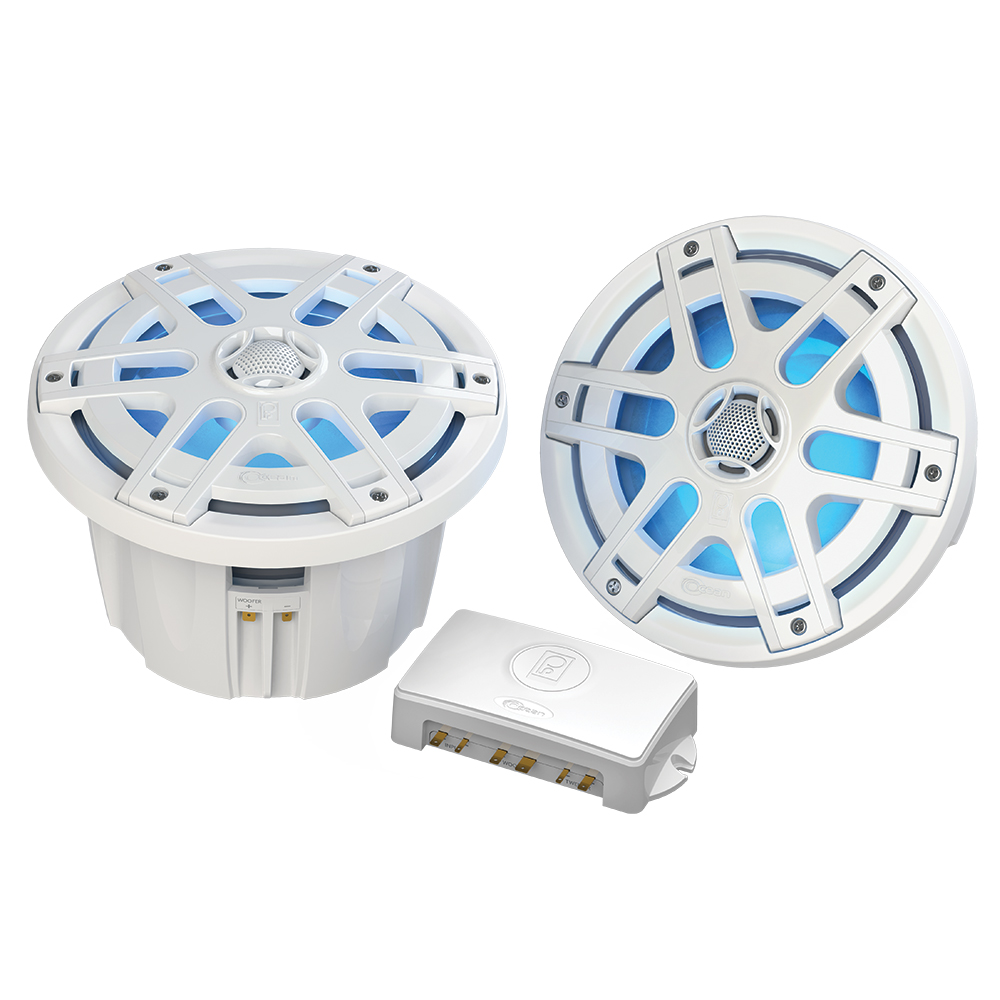 Poly-Planar MA-OC8 8" Round Waterproof Blue LED Lit Speaker - White