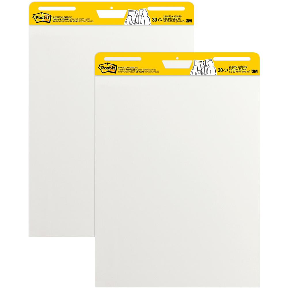 Post-it Self-Stick Easel Pads - 30 Sheets - Plain - Stapled - 18.50 lb Basis Weight - 25" x 30" - White Paper - Self-adhesi