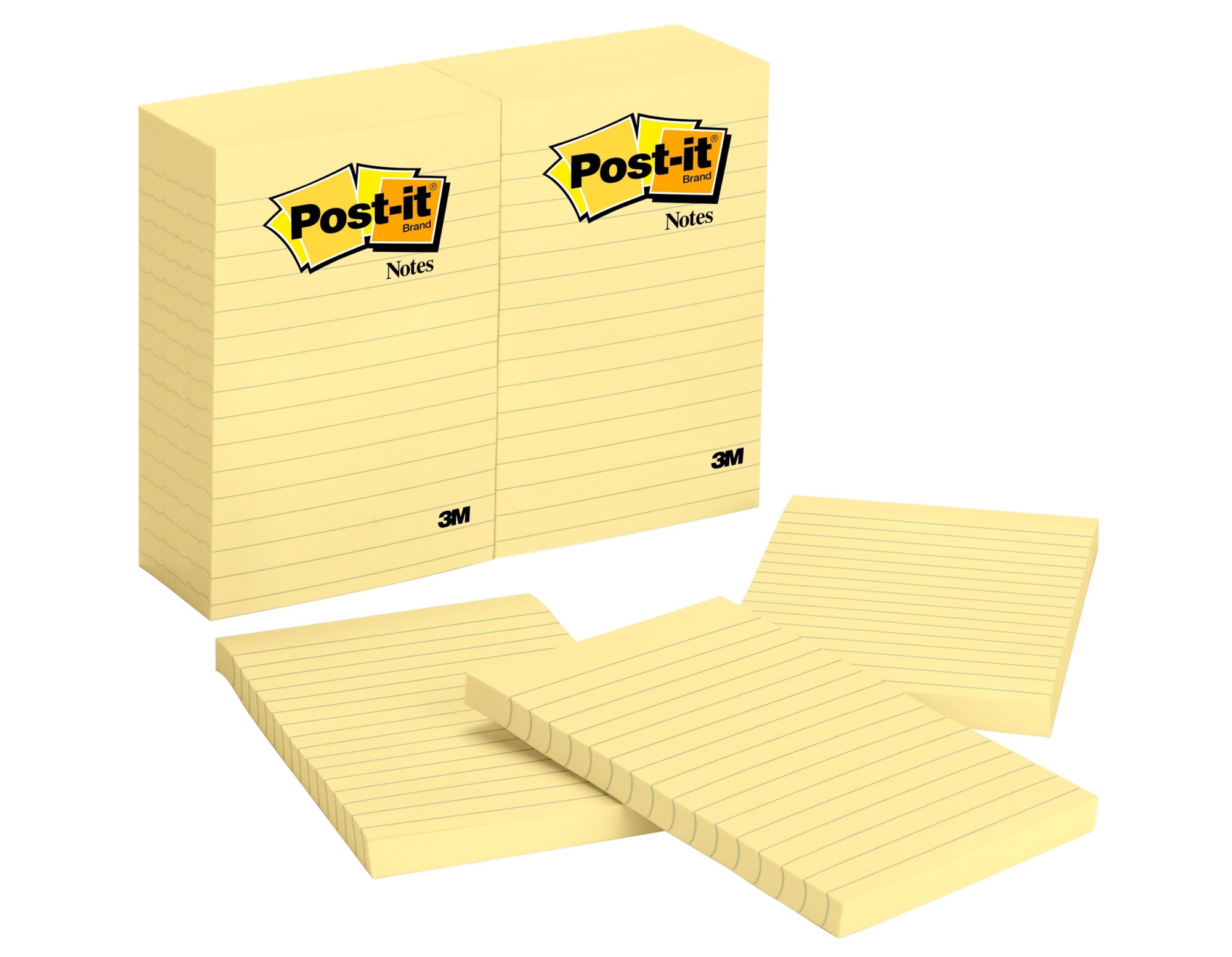 Post-it Notes Original Lined Notepads - 100 - 4" x 6" - Rectangle - 100 Sheets per Pad - Ruled - Canary Yellow - Paper - Se
