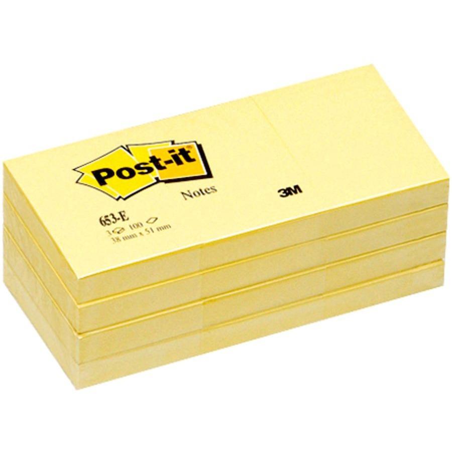 Post-it Notes Original Notepads - 1.38" x 1.88" - Rectangle - 100 Sheets per Pad - Unruled - Canary Yellow - Paper - Self-a