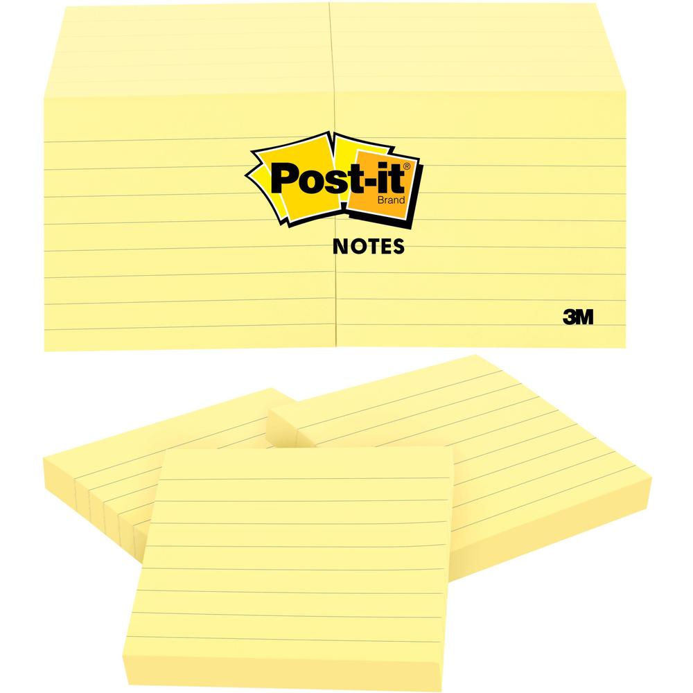 Post-it Notes Original Lined Notepads - 1200 - 3" x 3" - Square - 100 Sheets per Pad - Ruled - Yellow - Paper - Removable -