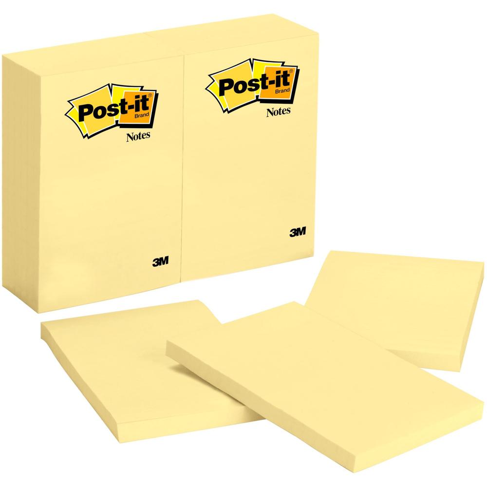 Post-it Notes Original Notepads - 4" x 6" - Rectangle - 100 Sheets per Pad - Unruled - Canary Yellow - Paper - Self-adhesiv